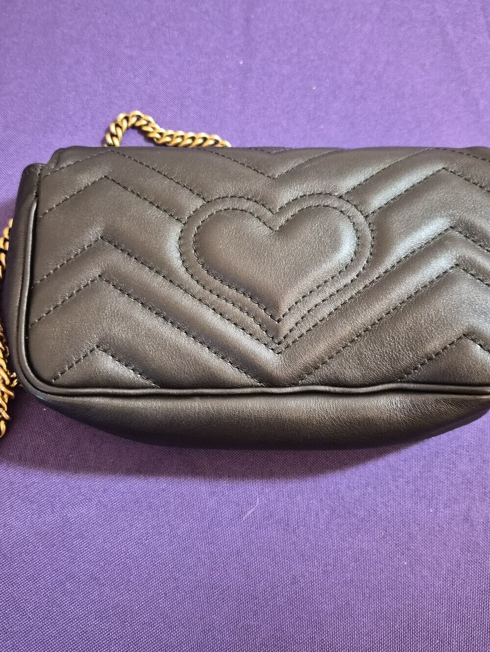🖤 Gucci GG Marmont Super Mini Chain Crossbody Bag Black Chevron Leather - Picture 3 of 10